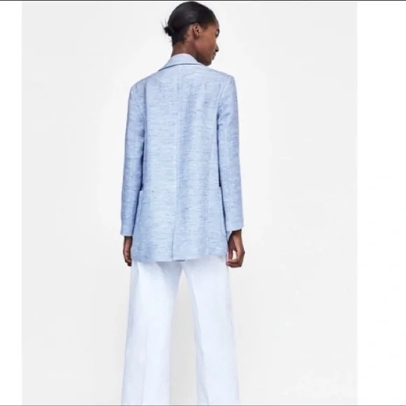 NWOT Zara texturized weave blazer light blue - Picture 3 of 7